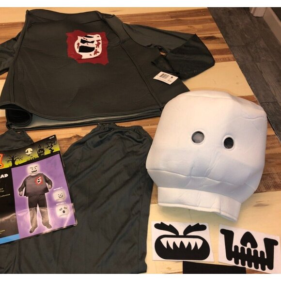 lego inspired Mr. Blockhead Zombie lego Boy's Halloween Costume  sz 12/14 - Picture 3 of 11